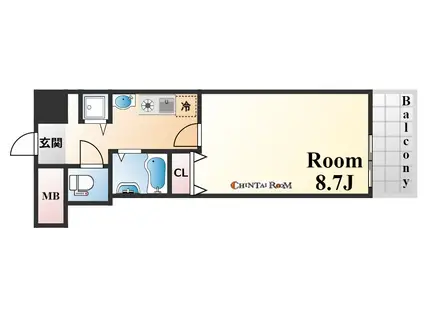 ロイヤルヒル神戸三宮(1K/11階)の間取り写真