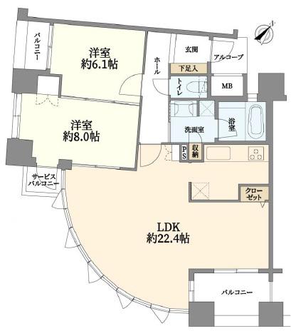 エクセルシティ三宮イメージファクトりー(2LDK/6階)の間取り写真