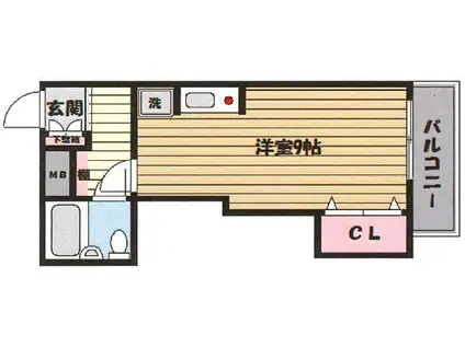 メビウスビル(1K/3階)の間取り写真