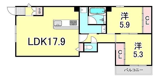 シャーメゾン高木東町(2LDK/1階)の間取り写真