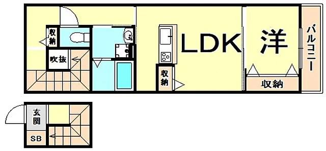パロス苦楽園(1LDK/2階)の間取り写真