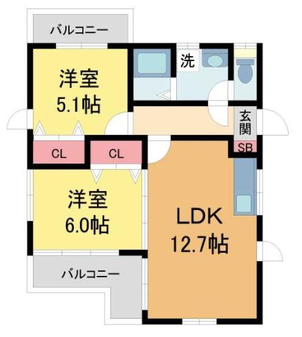 サンハイム宮崎(2LDK/3階)の間取り写真