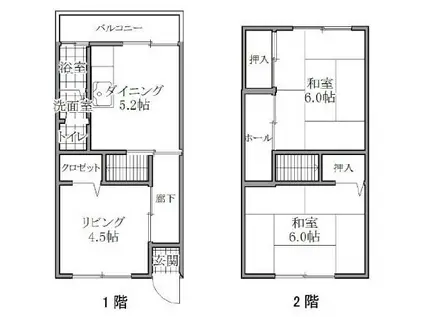鶴甲コーポ 1号棟 - 34号棟(3DK/1階)の間取り写真