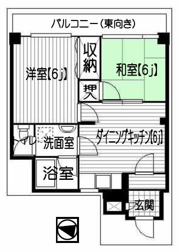 ビューハイツ花隈(2DK/6階)の間取り写真