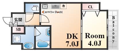クリエイトビュー三宮磯上(1DK/3階)の間取り写真