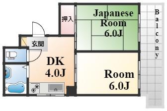 ダンディライオン住吉(2DK/4階)の間取り写真