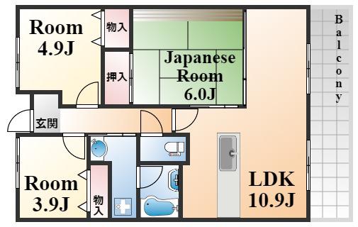 ベレッツァ芦屋Ⅰ(3LDK/2階)の間取り写真