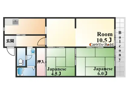 江南荘(2LDK/5階)の間取り写真