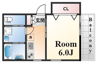 コラボ熊内橋通(1K/2階)の間取り写真