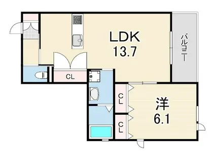 ヘーベルガーデン松山町(1LDK/3階)の間取り写真