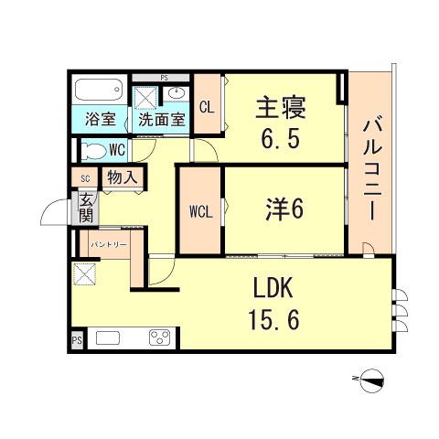 ウエスティ—夙川(2LDK/1階)の間取り写真