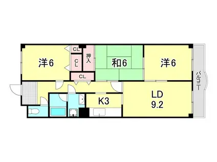 ドムール樋ノ池(3LDK/3階)の間取り写真