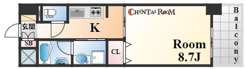 エルセレーノ石屋川(1K/4階)の間取り写真