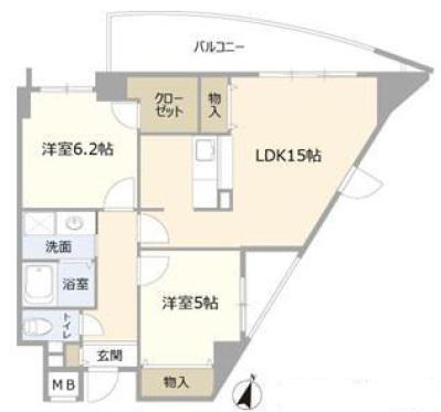 カーサコモド芦屋(2LDK/4階)の間取り写真