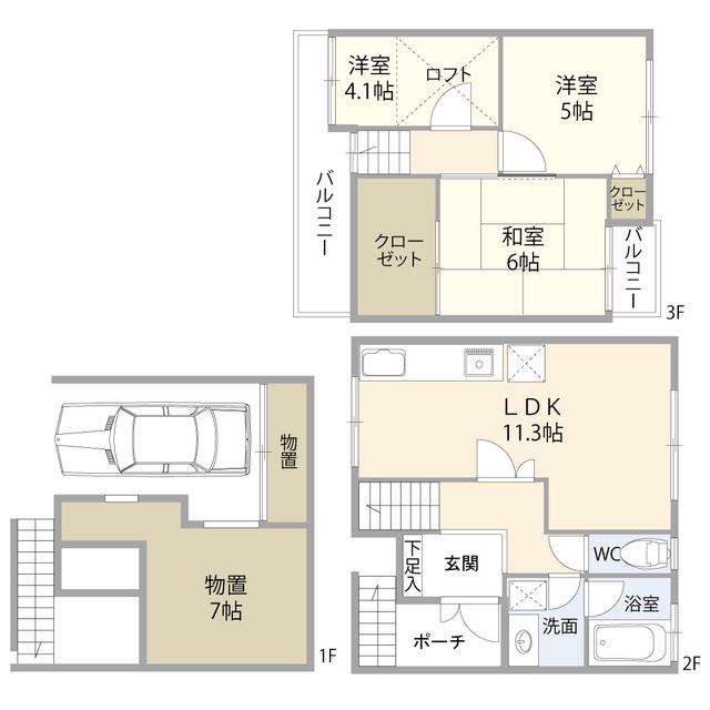 小松北町タウンハウス(3LDK/1階)の間取り写真