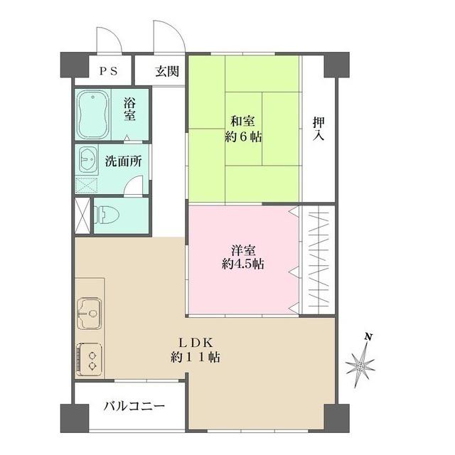 住吉台東(2LDK/9階)の間取り写真