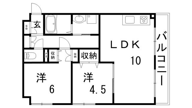 メゾン下沢(2LDK/4階)の間取り写真
