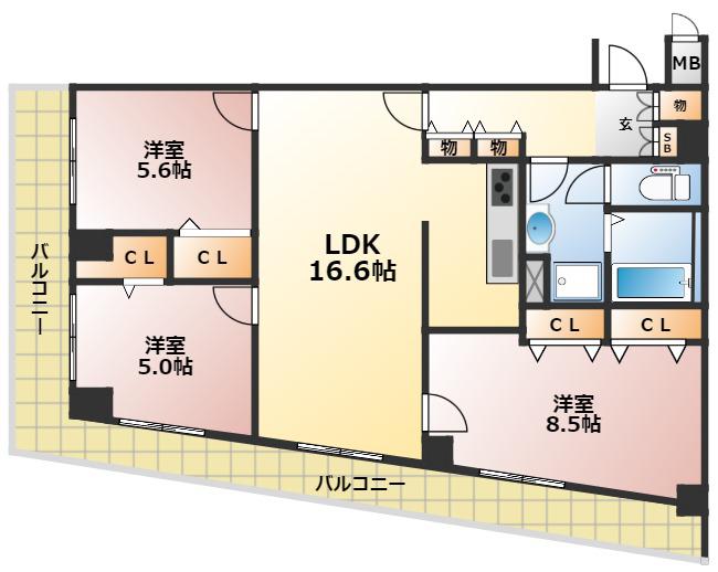 アプランドル(3LDK/3階)の間取り写真
