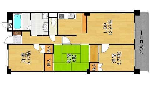 西宮エバーグリーン(3LDK/2階)の間取り写真
