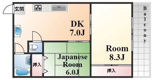 辻川マンション(2DK/2階)の間取り写真