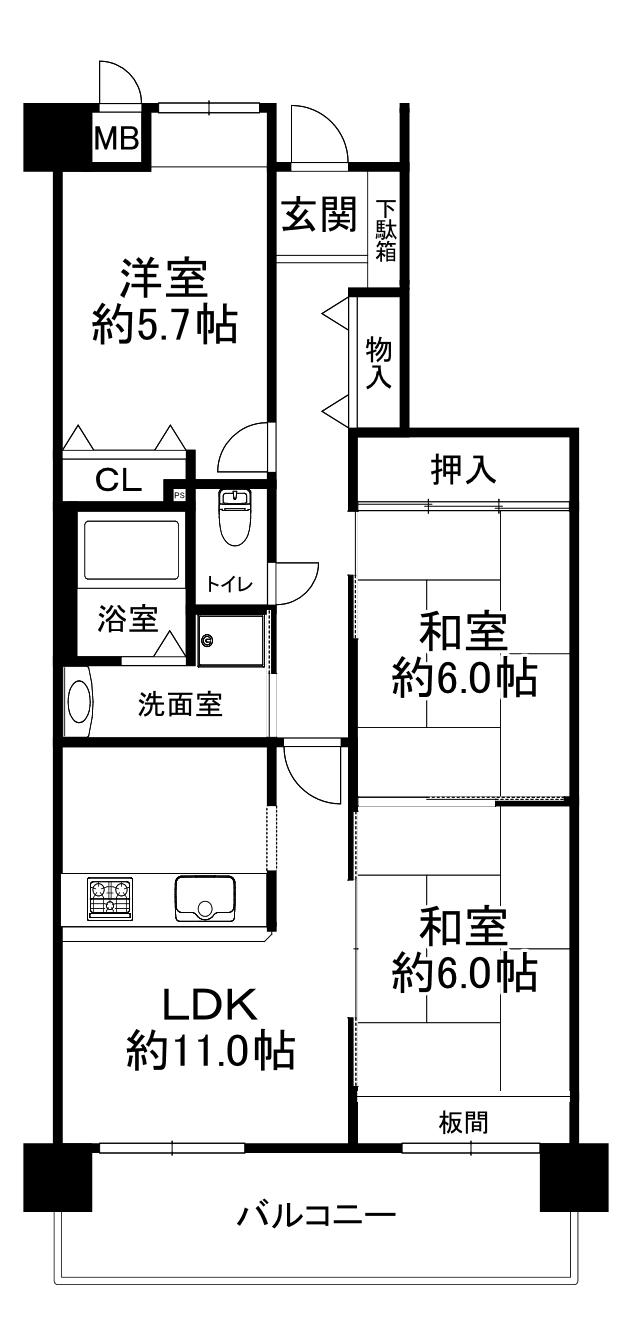 ローズヴィラ西宮(3LDK/6階)の間取り写真
