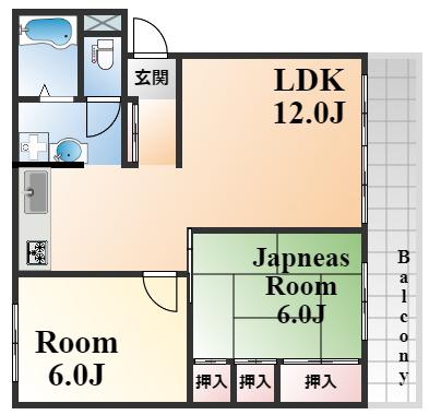 サテライト青谷(2LDK/1階)の間取り写真