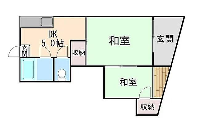 西灘マンション(2DK/2階)の間取り写真