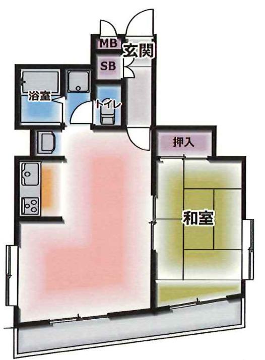 ニューへブン南本町(1LDK/4階)の間取り写真