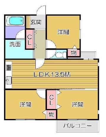 夙川アネックスI(3LDK/2階)の間取り写真