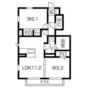 ヴェール夙川公園(2LDK/1階)の間取り写真