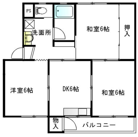 鶴甲コーポ 1号棟 - 34号棟(3DK/4階)の間取り写真