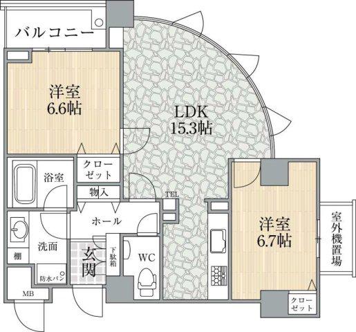 フォンテ上御影(2LDK/7階)の間取り写真