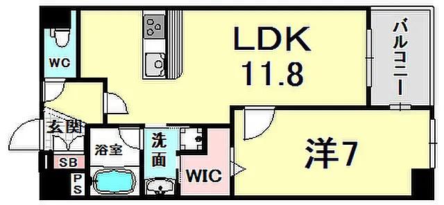 ワコーレ中山手通DC(1LDK/7階)の間取り写真