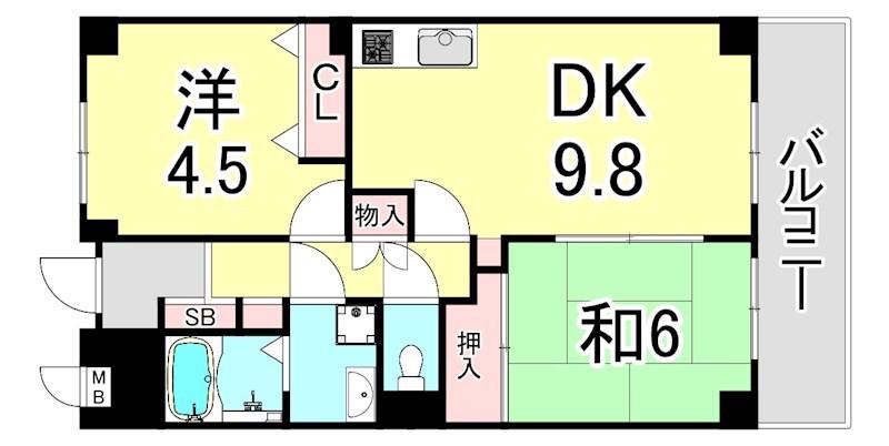 アスプリ西宮(2DK/3階)の間取り写真