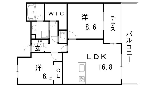 ワコーレ神戸中山手レジデンス(2LDK/1階)の間取り写真