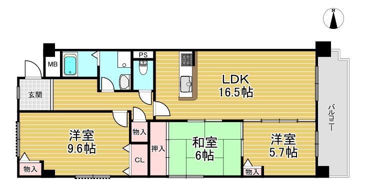 クレール夙川(3LDK/2階)の間取り写真