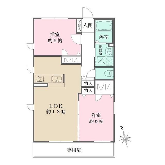 シャーメゾン豊楽B(2LDK/1階)の間取り写真