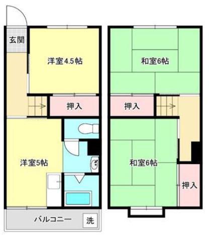 鶴甲コーポ 1号棟 - 34号棟(3DK/1階)の間取り写真