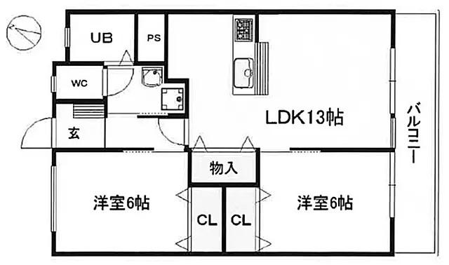 松本第一ビル(2LDK/3階)の間取り写真