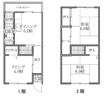 鶴甲コーポ 1号棟 - 34号棟(3DK/1階)の間取り写真
