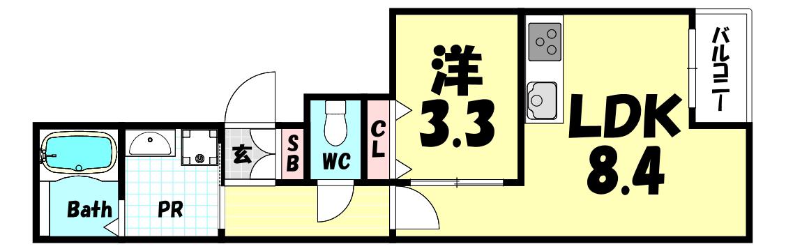 GRID神戸脇浜(1LDK/3階)の間取り写真