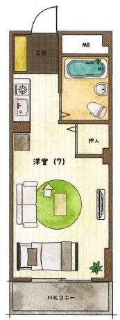 リブェール六甲(1K/3階)の間取り写真