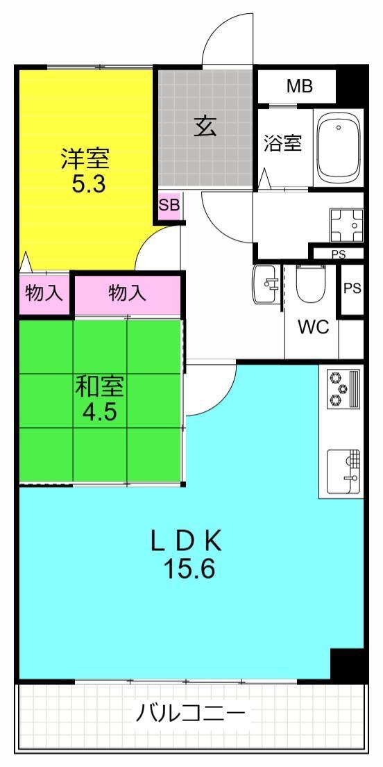 OC RESIDENCE R NISHINOMIYA OGO(2LDK/4階)の間取り写真