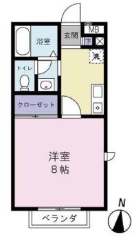 ラヴィーヌ大原(1K/2階)の間取り写真