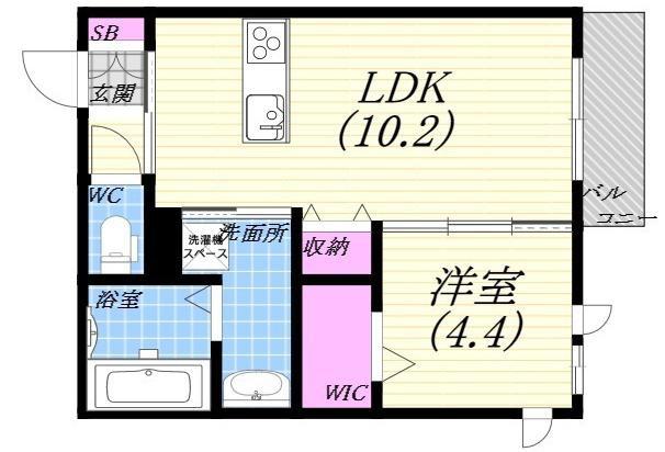PLAISIR荒戎(1LDK/2階)の間取り写真
