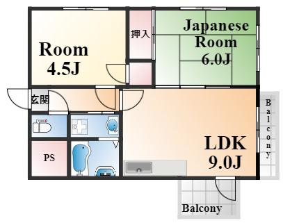 フラワー芦屋(2LDK/2階)の間取り写真