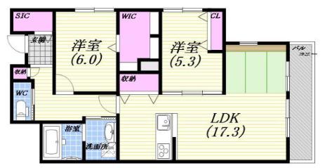ALEGRIA芦屋茶屋之町(2LDK/1階)の間取り写真