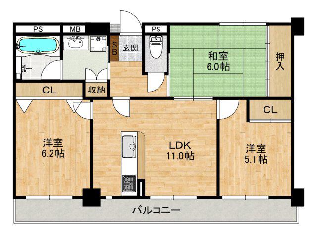 カサベラ御影中町(3LDK/2階)の間取り写真