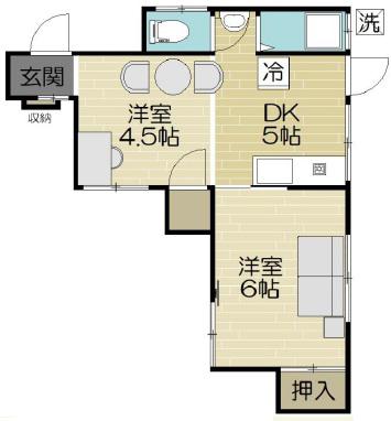 神戸市西神山手線 県庁前駅(兵庫) 徒歩11分 2階建 築57年(2DK)の間取り写真