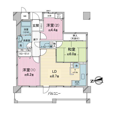 パセオ甲東園(3LDK/9階)の間取り写真